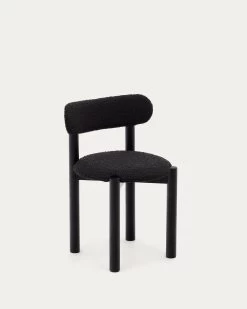 Nebai Chair In Black Fleece And Solid Oak Wood Structure With Black Finish | Kave Home
