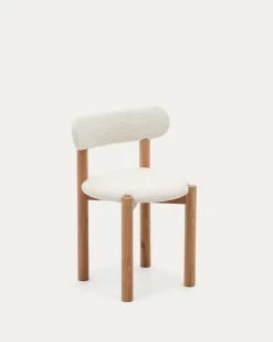 Nebai Chair In White Fleece And Solid Oak Wood Structure With Natural Finish | Kave Home