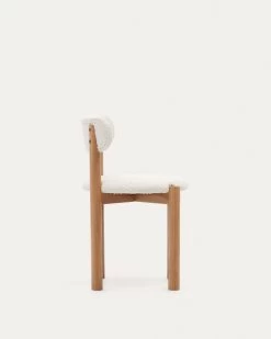 Nebai Chair In White Fleece And Solid Oak Wood Structure With Natural Finish | Kave Home -Quality Furniture Store C0100117TB05 1V02
