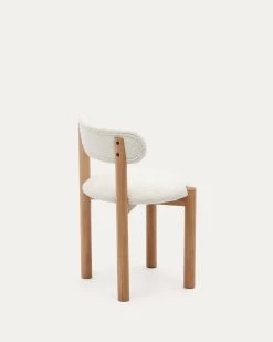 Nebai Chair In White Fleece And Solid Oak Wood Structure With Natural Finish | Kave Home -Quality Furniture Store C0100117TB05 1V03