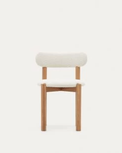 Nebai Chair In White Fleece And Solid Oak Wood Structure With Natural Finish | Kave Home -Quality Furniture Store C0100117TB05 1V04