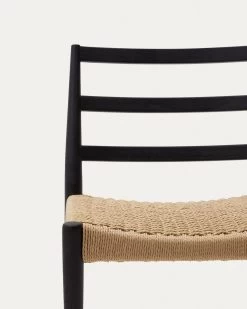 Analy Chair In Solid Oak 100% FSC With Black Finish And Rope Seat | Kave Home -Quality Furniture Store C0100127CP46 1D01
