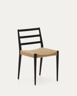 Analy Chair In Solid Oak 100% FSC With Black Finish And Rope Seat | Kave Home