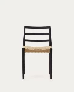 Analy Chair In Solid Oak 100% FSC With Black Finish And Rope Seat | Kave Home -Quality Furniture Store C0100127CP46 1V04