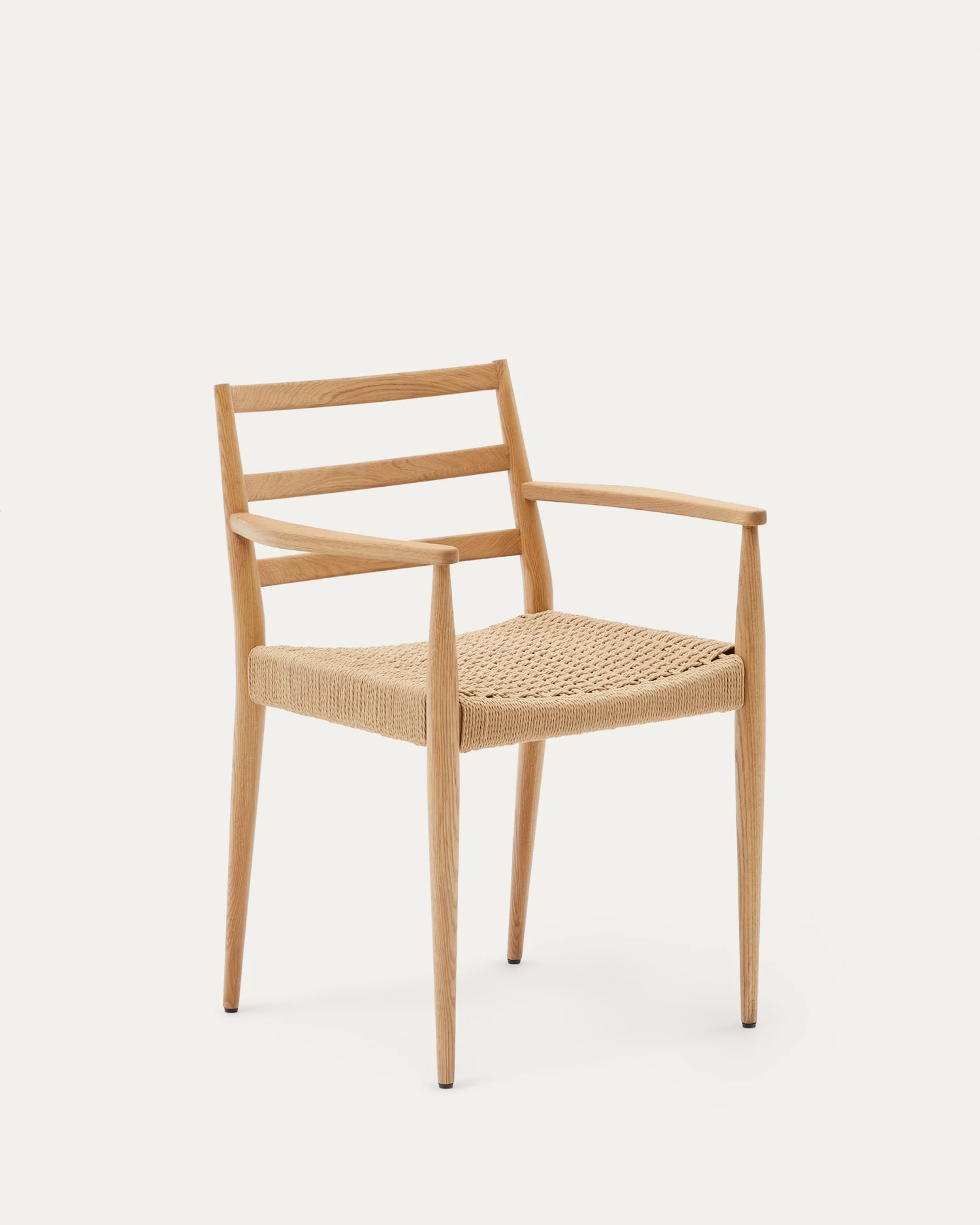 Analy Chair With Armrests In Solid Oak Wood In A 100% FSC Natural Finish And Rope Cord Seat | Kave Home 3 Analy Chair With Armrests In Solid Oak Wood In A 100% FSC Natural Finish And Rope Cord Seat | Kave Home