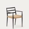 Analy Chair With Armrests In Solid Oak Wood In A 100% FSC Black Finish And Rope Cord Seat | Kave Home -Quality Furniture Store C0100177CP46 1V01