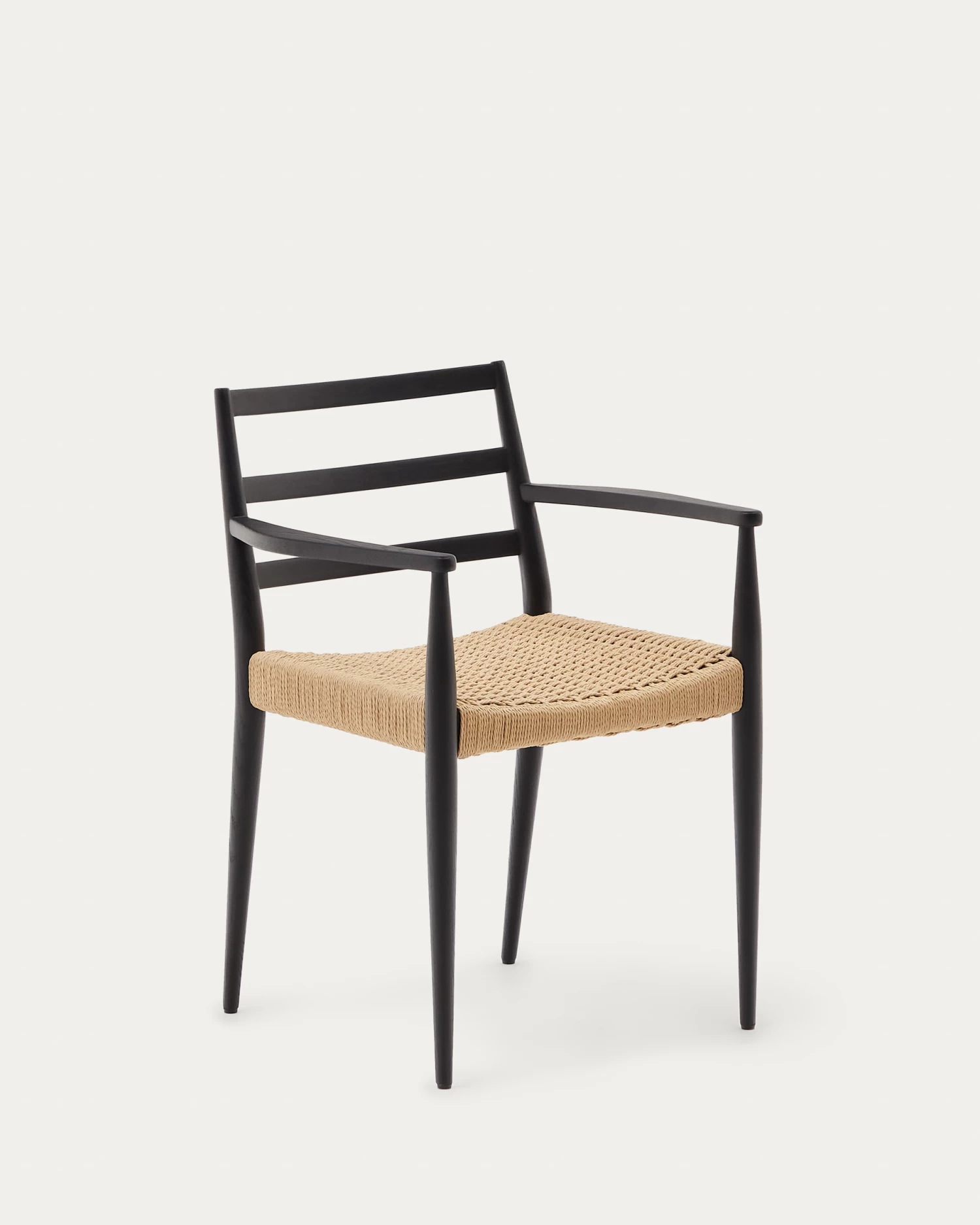 Analy Chair With Armrests In Solid Oak Wood In A 100% FSC Black Finish And Rope Cord Seat | Kave Home 3 Analy Chair With Armrests In Solid Oak Wood In A 100% FSC Black Finish And Rope Cord Seat | Kave Home