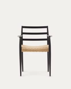 Analy Chair With Armrests In Solid Oak Wood In A 100% FSC Black Finish And Rope Cord Seat | Kave Home 15 Analy Chair With Armrests In Solid Oak Wood In A 100% FSC Black Finish And Rope Cord Seat | Kave Home -Quality Furniture Store C0100177CP46 1V02