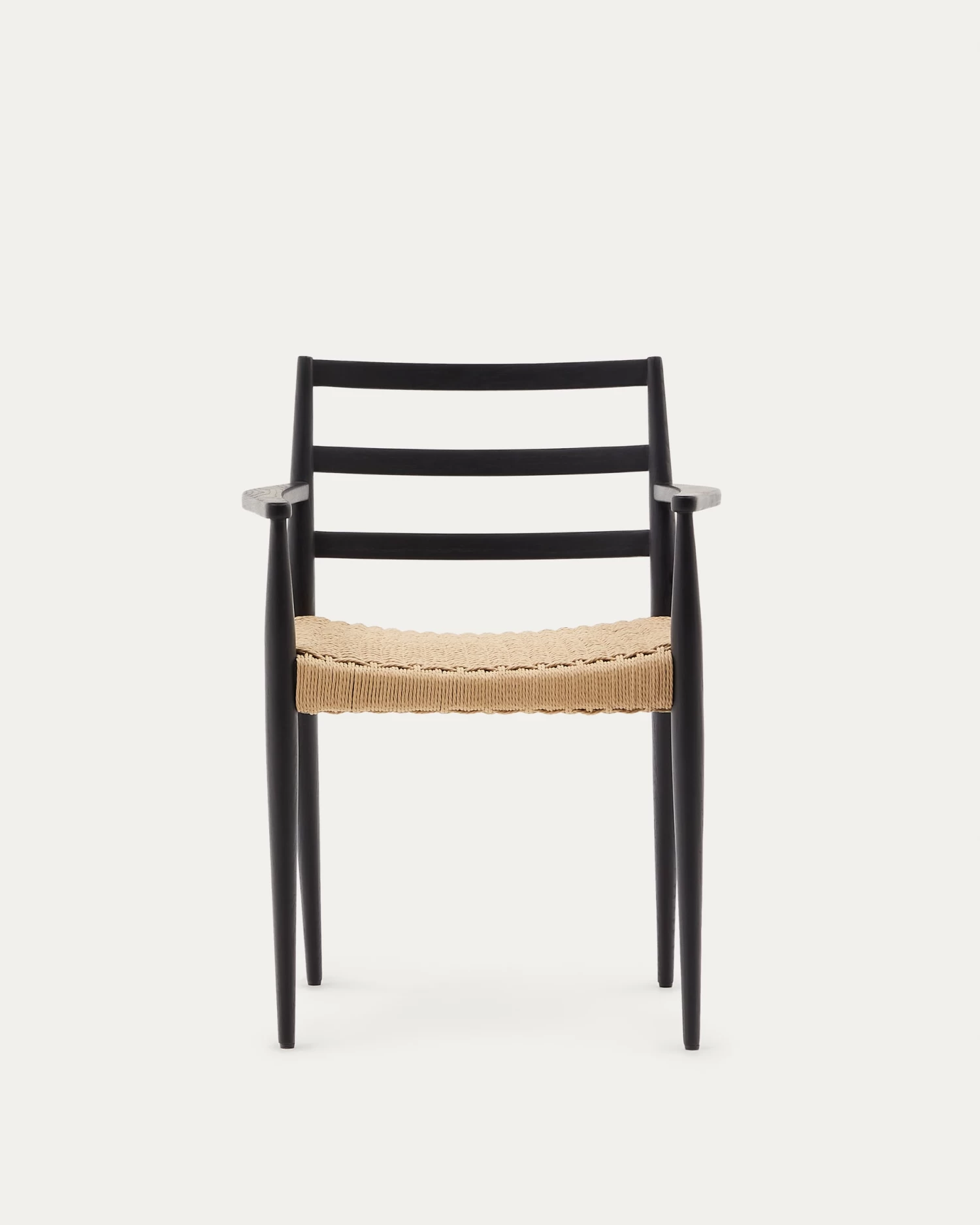 Analy Chair With Armrests In Solid Oak Wood In A 100% FSC Black Finish And Rope Cord Seat | Kave Home 8 Analy Chair With Armrests In Solid Oak Wood In A 100% FSC Black Finish And Rope Cord Seat | Kave Home - Image 6