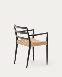 Analy Chair With Armrests In Solid Oak Wood In A 100% FSC Black Finish And Rope Cord Seat | Kave Home 17 Analy Chair With Armrests In Solid Oak Wood In A 100% FSC Black Finish And Rope Cord Seat | Kave Home -Quality Furniture Store C0100177CP46 1V04