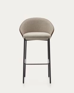 Eamy Light Brown Stool In An Ash Wood Veneer With A Wenge Finish And Black Metal 77 Cm | Kave Home -Quality Furniture Store C0600001HE033 1V04