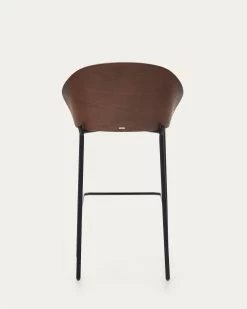 Eamy Light Brown Stool In An Ash Wood Veneer With A Wenge Finish And Black Metal 77 Cm | Kave Home -Quality Furniture Store C0600001HE033 1V05