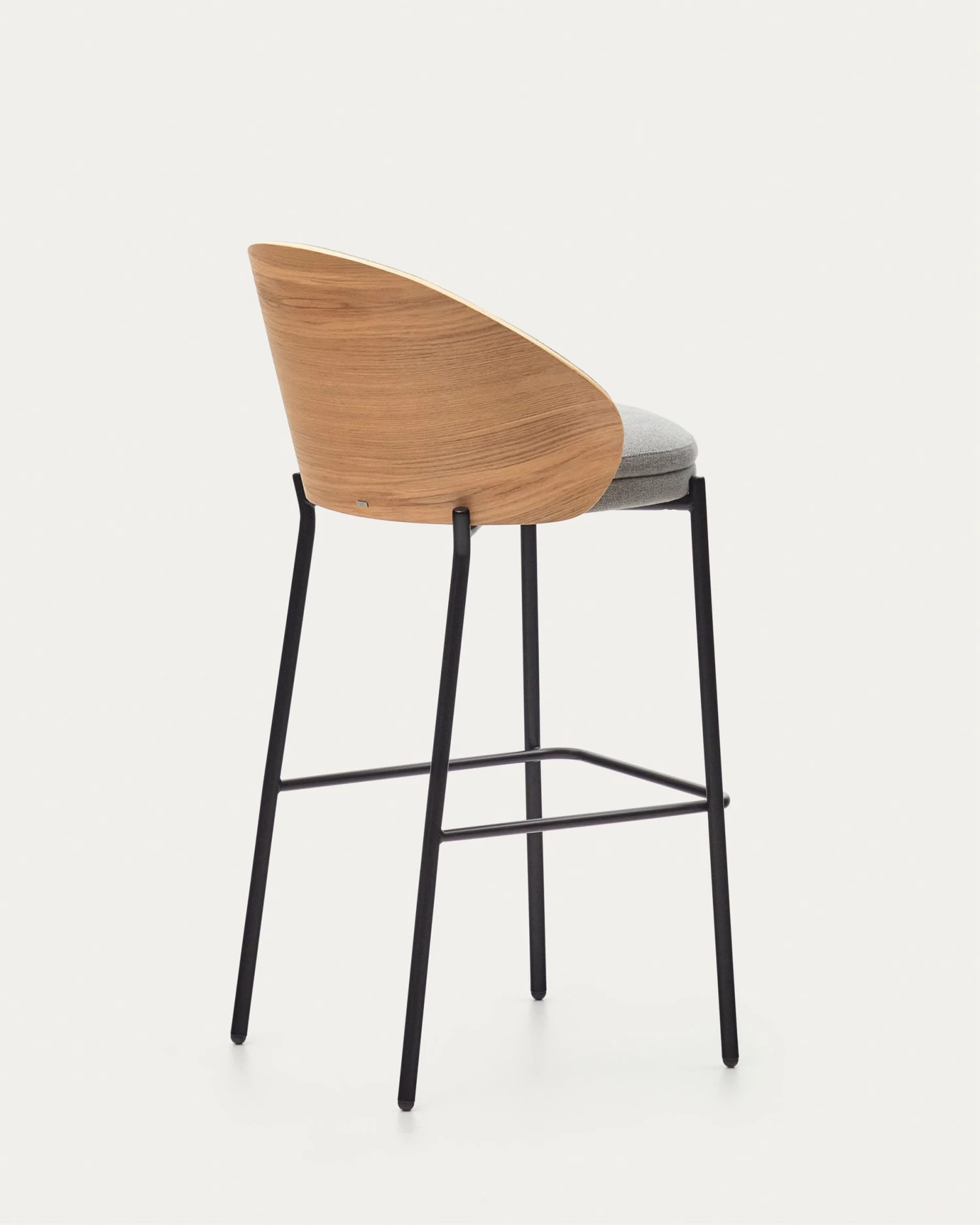 Eamy Light Grey Stool In An Ash Wood Veneer With A Natural Finish And Black Metal 75 Cm | Kave Home 5 Eamy Light Grey Stool In An Ash Wood Veneer With A Natural Finish And Black Metal 75 Cm | Kave Home - Image 3