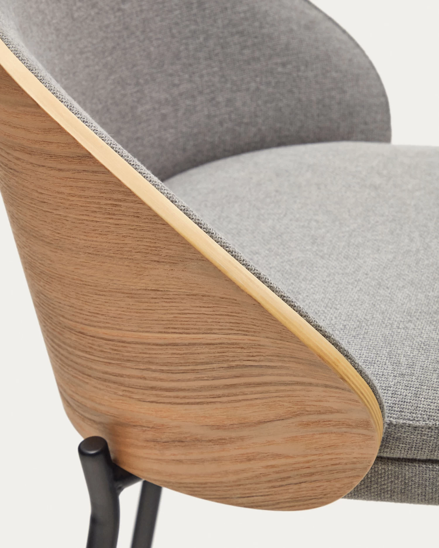 Eamy Light Grey Stool In An Ash Wood Veneer With A Natural Finish And Black Metal 75 Cm | Kave Home 6 Eamy Light Grey Stool In An Ash Wood Veneer With A Natural Finish And Black Metal 75 Cm | Kave Home - Image 4