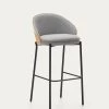 Eamy Light Grey Stool In An Ash Wood Veneer With A Natural Finish And Black Metal 75 Cm | Kave Home -Quality Furniture Store C0600001HE12 1V01