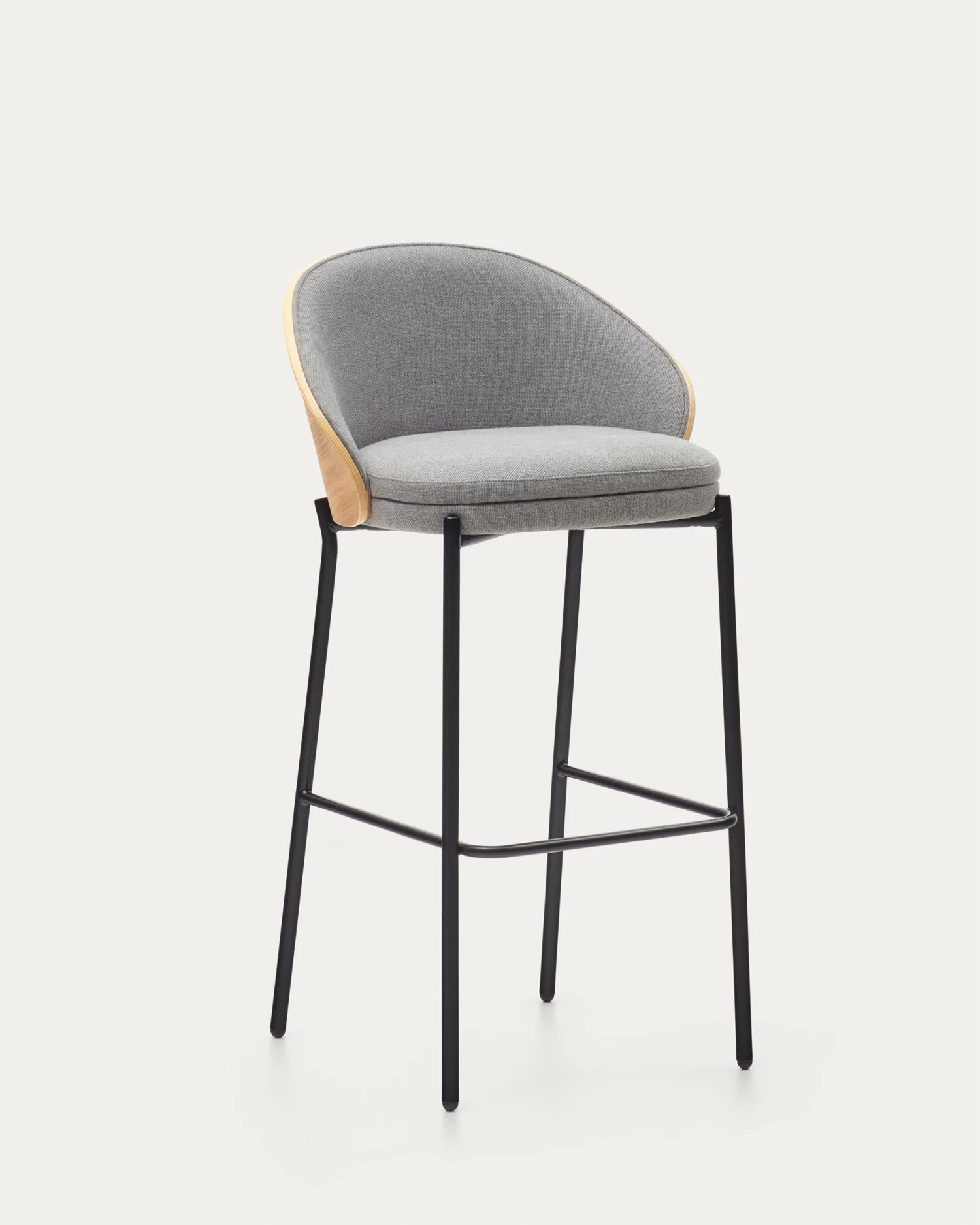 Eamy Light Grey Stool In An Ash Wood Veneer With A Natural Finish And Black Metal 75 Cm | Kave Home 3 Eamy Light Grey Stool In An Ash Wood Veneer With A Natural Finish And Black Metal 75 Cm | Kave Home