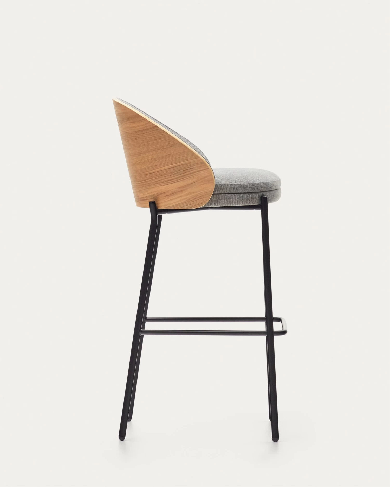 Eamy Light Grey Stool In An Ash Wood Veneer With A Natural Finish And Black Metal 75 Cm | Kave Home 7 Eamy Light Grey Stool In An Ash Wood Veneer With A Natural Finish And Black Metal 75 Cm | Kave Home - Image 5