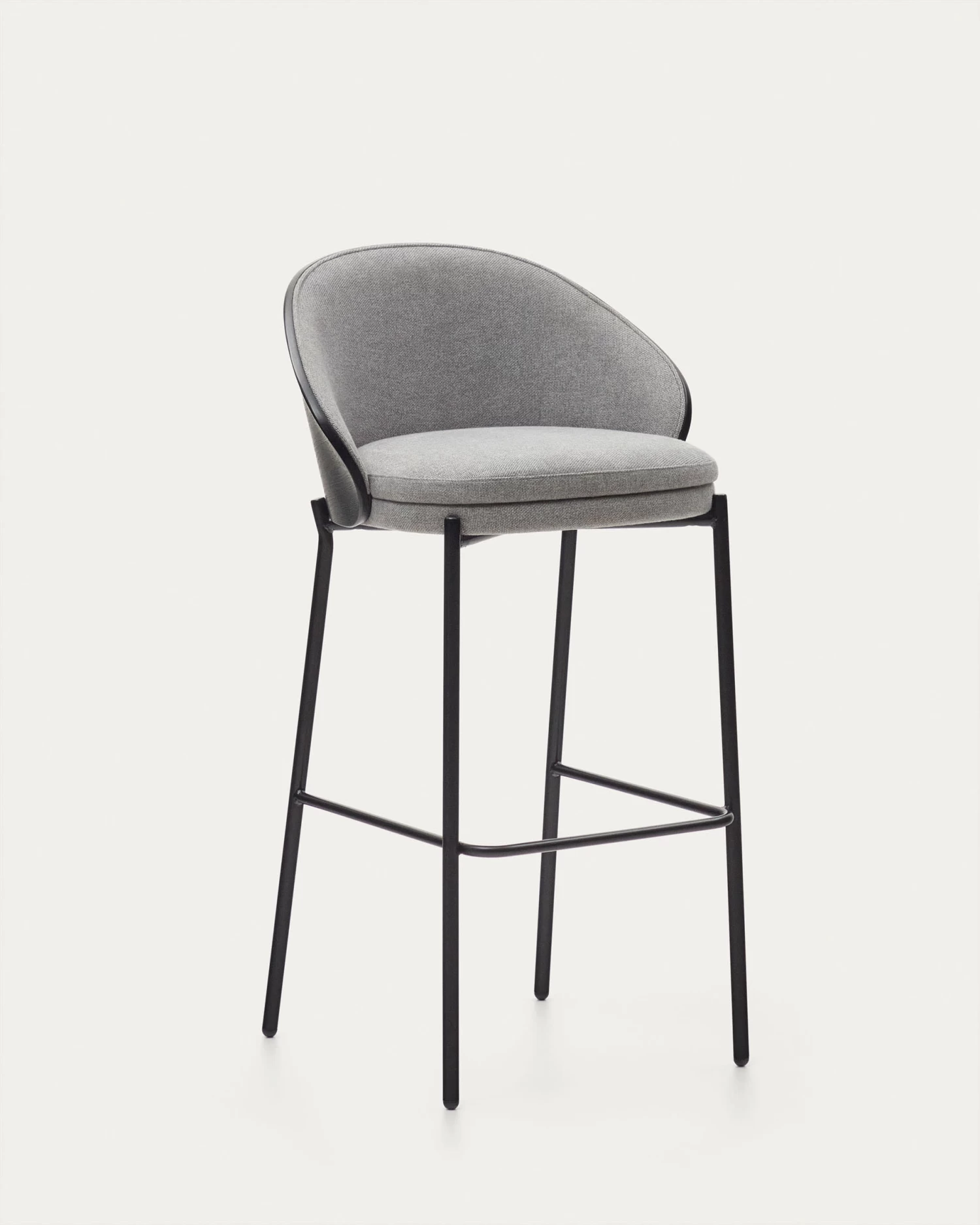 Eamy Light Grey Stool In An Ash Wood Veneer With A Black Finish And Black Metal 75 Cm | Kave Home 5 Eamy Light Grey Stool In An Ash Wood Veneer With A Black Finish And Black Metal 75 Cm | Kave Home - Image 3