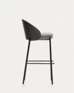 Eamy Light Grey Stool In An Ash Wood Veneer With A Black Finish And Black Metal 75 Cm | Kave Home