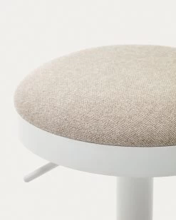 Zaib Stool In Beige Chenille And Matt White Steel Height 58-80 Cm | Kave Home 12 Zaib Stool In Beige Chenille And Matt White Steel Height 58-80 Cm | Kave Home -Quality Furniture Store C0600008SO11 1D02