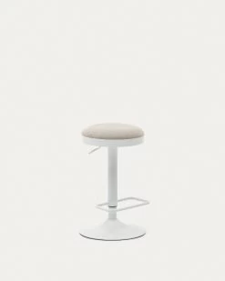 Zaib Stool In Beige Chenille And Matt White Steel Height 58-80 Cm | Kave Home