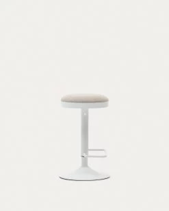 Zaib Stool In Beige Chenille And Matt White Steel Height 58-80 Cm | Kave Home 13 Zaib Stool In Beige Chenille And Matt White Steel Height 58-80 Cm | Kave Home -Quality Furniture Store C0600008SO11 1V02