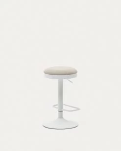 Zaib Stool In Beige Chenille And Matt White Steel Height 58-80 Cm | Kave Home 14 Zaib Stool In Beige Chenille And Matt White Steel Height 58-80 Cm | Kave Home -Quality Furniture Store C0600008SO11 1V03