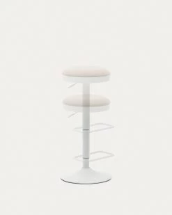 Zaib Stool In Beige Chenille And Matt White Steel Height 58-80 Cm | Kave Home 15 Zaib Stool In Beige Chenille And Matt White Steel Height 58-80 Cm | Kave Home -Quality Furniture Store C0600008SO11 1V04