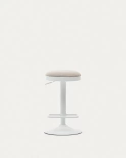 Zaib Stool In Beige Chenille And Matt White Steel Height 58-80 Cm | Kave Home 16 Zaib Stool In Beige Chenille And Matt White Steel Height 58-80 Cm | Kave Home -Quality Furniture Store C0600008SO11 1V05