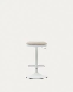 Zaib Stool In Beige Chenille And Matt White Steel Height 58-80 Cm | Kave Home 17 Zaib Stool In Beige Chenille And Matt White Steel Height 58-80 Cm | Kave Home -Quality Furniture Store C0600008SO11 1V06