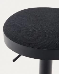 Zaib Stool In Black Chenille And Matt Black Steel Height 58-80 Cm | Kave Home -Quality Furniture Store C0600009SO01 1D02