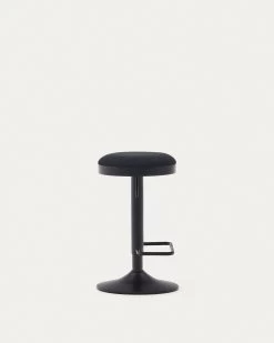 Zaib Stool In Black Chenille And Matt Black Steel Height 58-80 Cm | Kave Home -Quality Furniture Store C0600009SO01 1V02