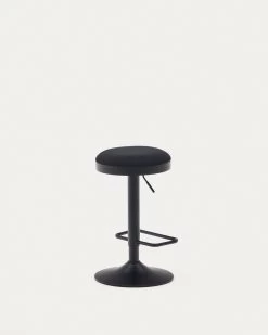 Zaib Stool In Black Chenille And Matt Black Steel Height 58-80 Cm | Kave Home -Quality Furniture Store C0600009SO01 1V03