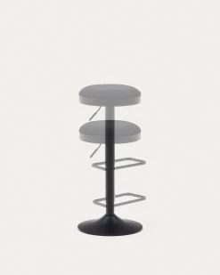 Zaib Stool In Black Chenille And Matt Black Steel Height 58-80 Cm | Kave Home -Quality Furniture Store C0600009SO01 1V04