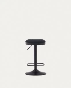 Zaib Stool In Black Chenille And Matt Black Steel Height 58-80 Cm | Kave Home -Quality Furniture Store C0600009SO01 1V05