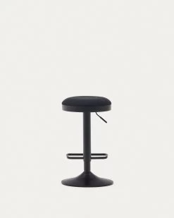 Zaib Stool In Black Chenille And Matt Black Steel Height 58-80 Cm | Kave Home -Quality Furniture Store C0600009SO01 1V06