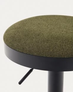 Zaib Stool In Dark Green Chenille And Matt Black Steel Height 58-80 Cm | Kave Home -Quality Furniture Store C0600009SO06 1D02