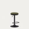Zaib Stool In Dark Green Chenille And Matt Black Steel Height 58-80 Cm | Kave Home -Quality Furniture Store C0600009SO06 1V01