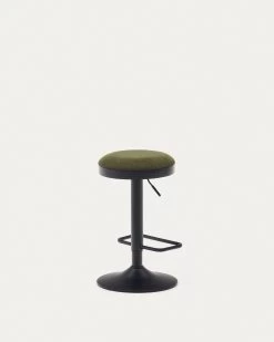 Zaib Stool In Dark Green Chenille And Matt Black Steel Height 58-80 Cm | Kave Home -Quality Furniture Store C0600009SO06 1V03