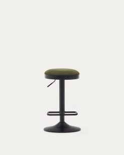 Zaib Stool In Dark Green Chenille And Matt Black Steel Height 58-80 Cm | Kave Home -Quality Furniture Store C0600009SO06 1V05