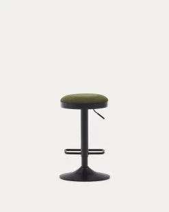 Zaib Stool In Dark Green Chenille And Matt Black Steel Height 58-80 Cm | Kave Home -Quality Furniture Store C0600009SO06 1V06