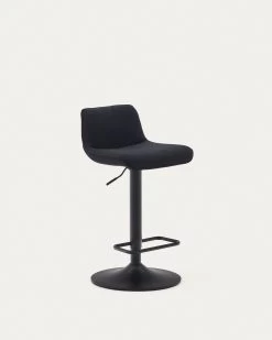 Zenda Stool In Black Chenille And Matt Black Steel 81-102 Cm | Kave Home