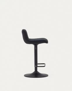 Zenda Stool In Black Chenille And Matt Black Steel 81-102 Cm | Kave Home -Quality Furniture Store C0600012SO01 1V02