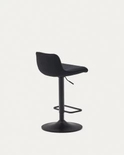 Zenda Stool In Black Chenille And Matt Black Steel 81-102 Cm | Kave Home -Quality Furniture Store C0600012SO01 1V03