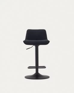 Zenda Stool In Black Chenille And Matt Black Steel 81-102 Cm | Kave Home -Quality Furniture Store C0600012SO01 1V05