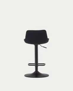 Zenda Stool In Black Chenille And Matt Black Steel 81-102 Cm | Kave Home -Quality Furniture Store C0600012SO01 1V06