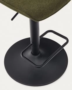 Zenda Stool In Dark Green Chenille And Matt Black Steel Height 81-102 Cm | Kave Home -Quality Furniture Store C0600012SO06 1D02