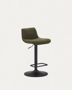 Zenda Stool In Dark Green Chenille And Matt Black Steel Height 81-102 Cm | Kave Home
