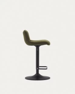 Zenda Stool In Dark Green Chenille And Matt Black Steel Height 81-102 Cm | Kave Home -Quality Furniture Store C0600012SO06 1V02