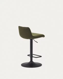 Zenda Stool In Dark Green Chenille And Matt Black Steel Height 81-102 Cm | Kave Home -Quality Furniture Store C0600012SO06 1V03